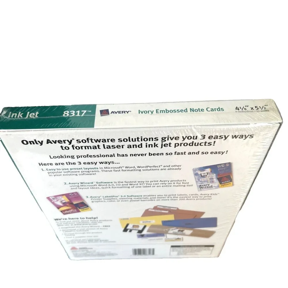 Avery Inkjet Ivory Embossed Note Cards 50 Cards 50 Envelopes #8317 New in Box